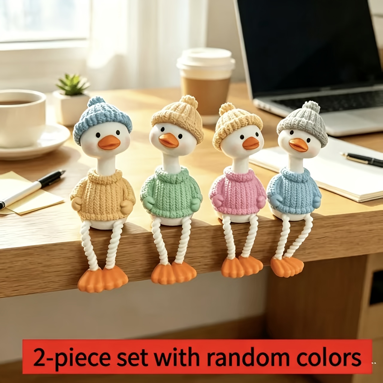 TEMU Random Color Hanging Leg Sweater Duck Resin Ornament, Ins-style Long-legged Sitting , Interior Decoration, Window Sill And Desktop Display,
