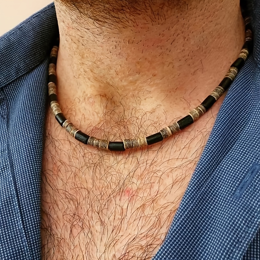 

Collier Boho-Chic pour Hommes en Perles de Bois & de - Style Bohémien Noir & Marron, Cadeau d'Anniversaire ou de Thanksgiving Parfait pour Papa, Idéal pour Thanksgiving