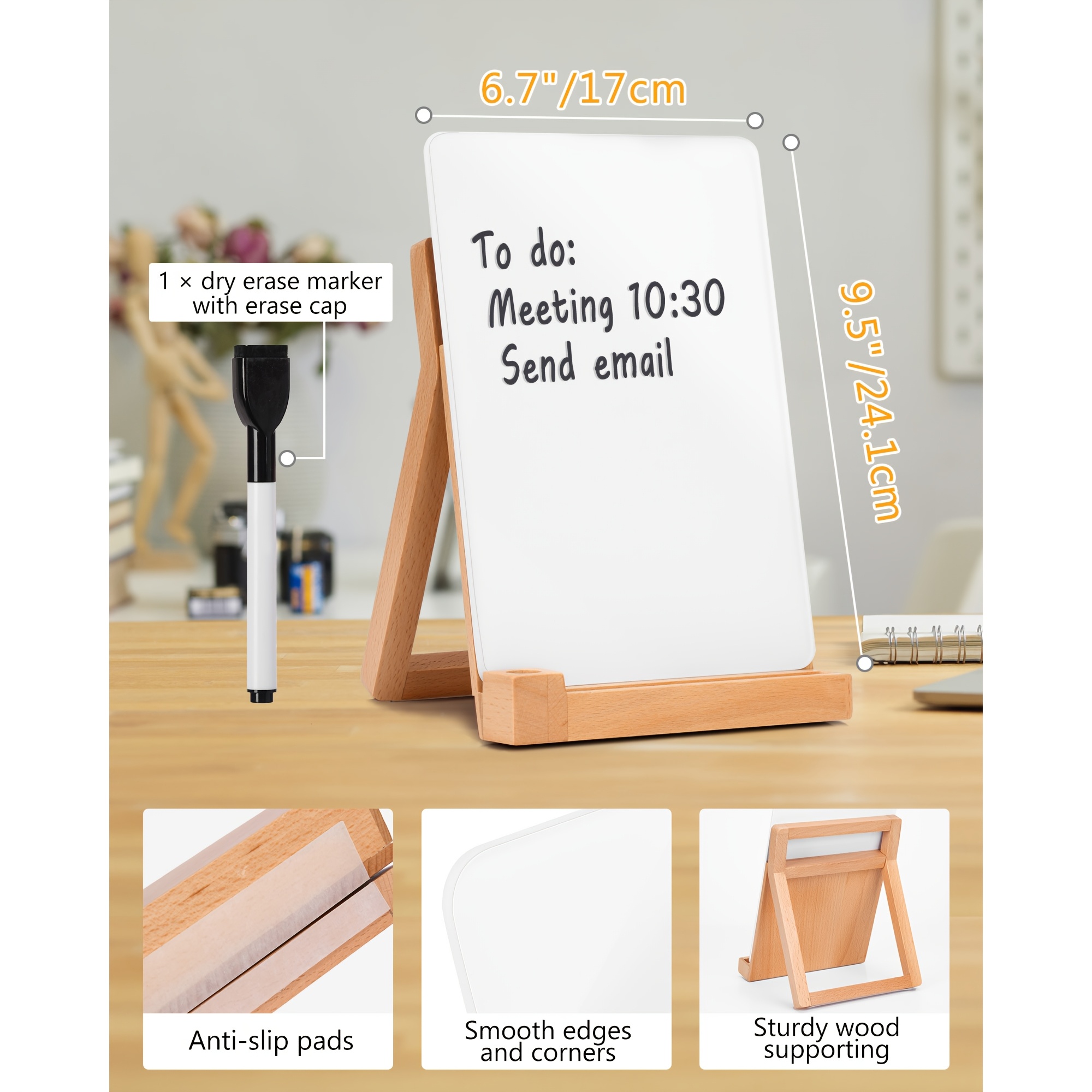 desktop whiteboard wooden stand glass planning board dry Temu