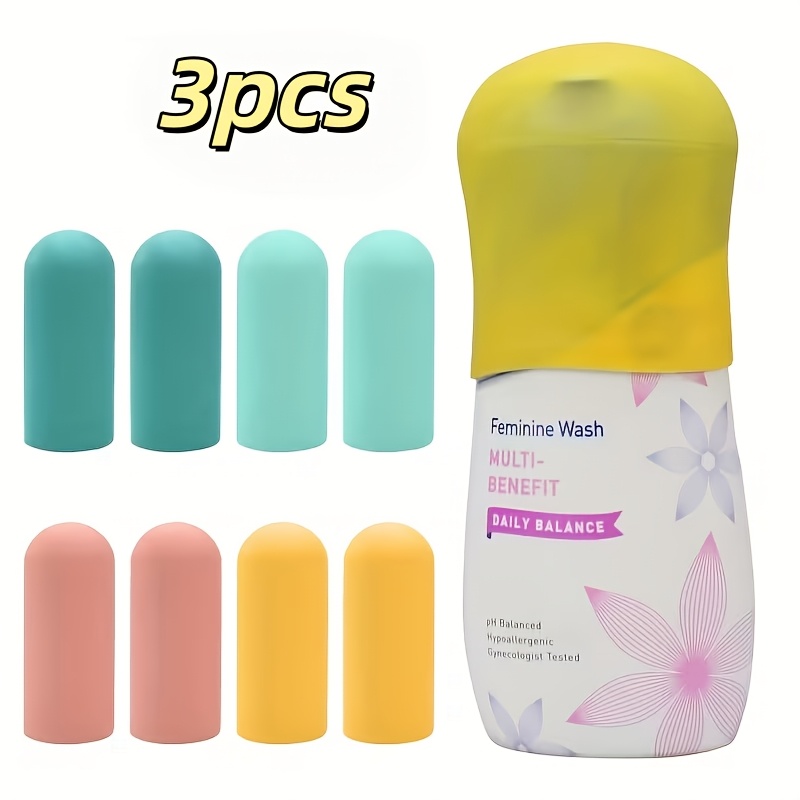 TEMU 3pcs Silicone Bottle Caps Suitable For Travel, Cruise & Toiletries Refill - Colorful Caps For , Random Colors (hand Washable/dry ) For Bottles,