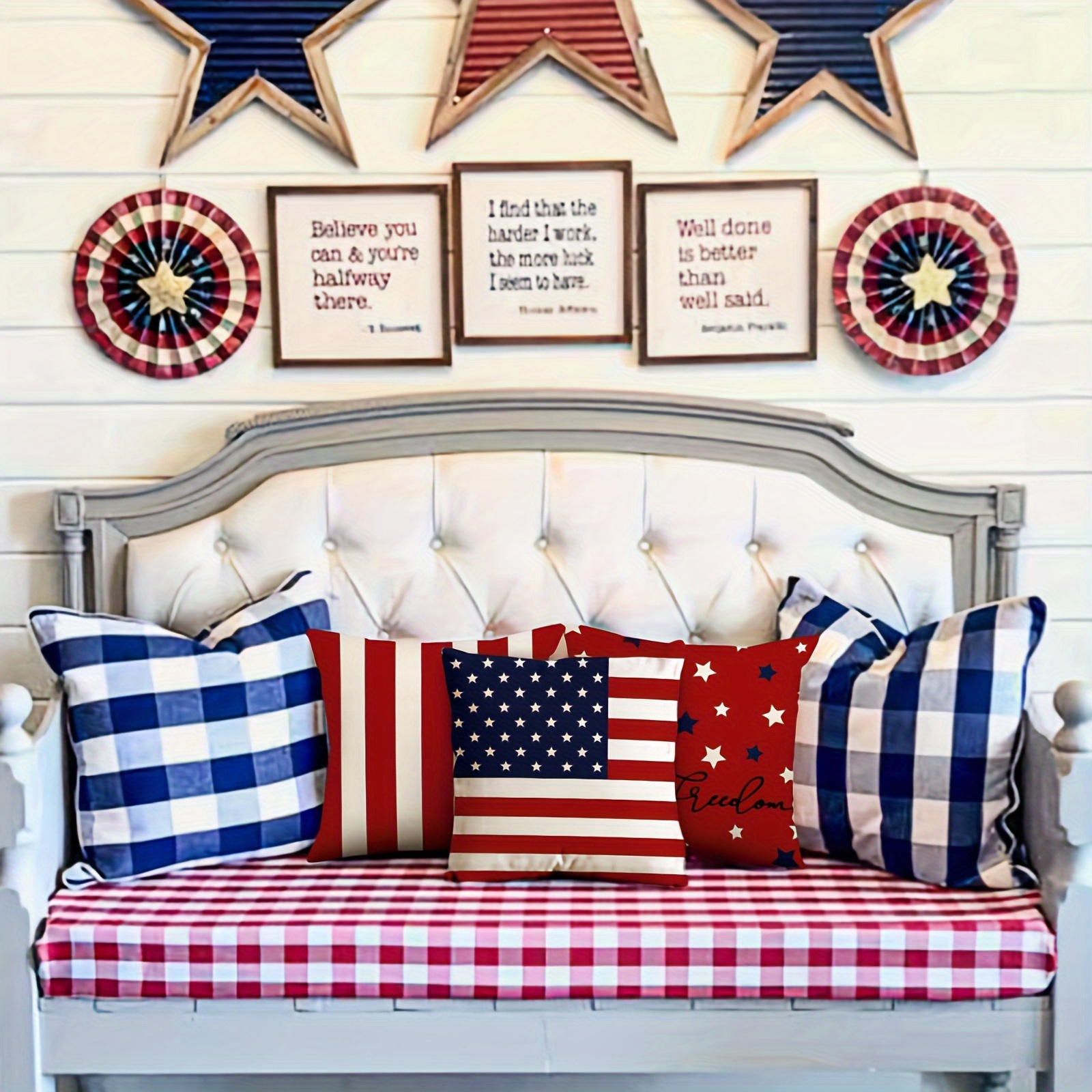 4pcs 4th of july decorations pillow covers 18 x 18 inch american flag stars stripes god bless america throw pillow case patriotic decorative pillow case for memorial day home sofa couch 4 pack details 0