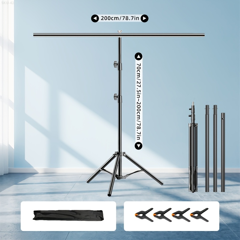 TEMU Support Trépied de T (2 X 2 Mètres / 78.7 X 78.7 Pouces), Fond de Photographie et Support de Décoration de Fêtes, Hauteur Réglable, avec 4 Clips