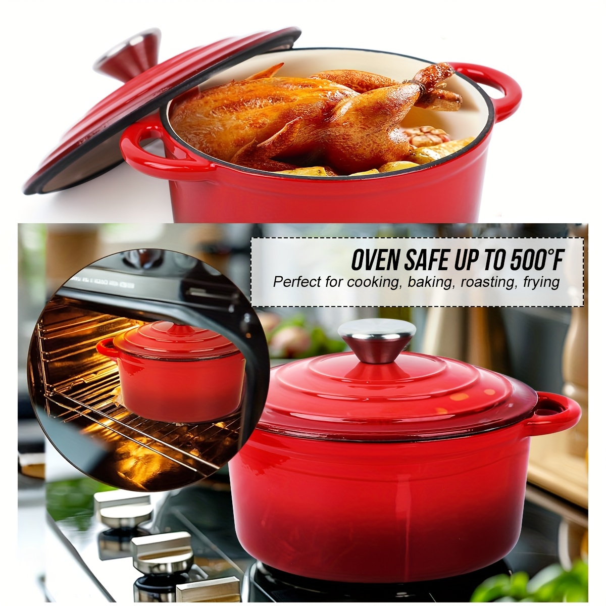 cast iron enamel dutch oven double handles non stick Temu Malaysia