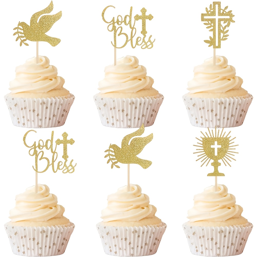 Image of 12pcs God Cupcake Toppers Glitter Cross Cupcake Picks Of Peace God Cupcake Decorations For Religious Theme Party Birthday Party Cake Decorations Golden, Halloween, Christmas