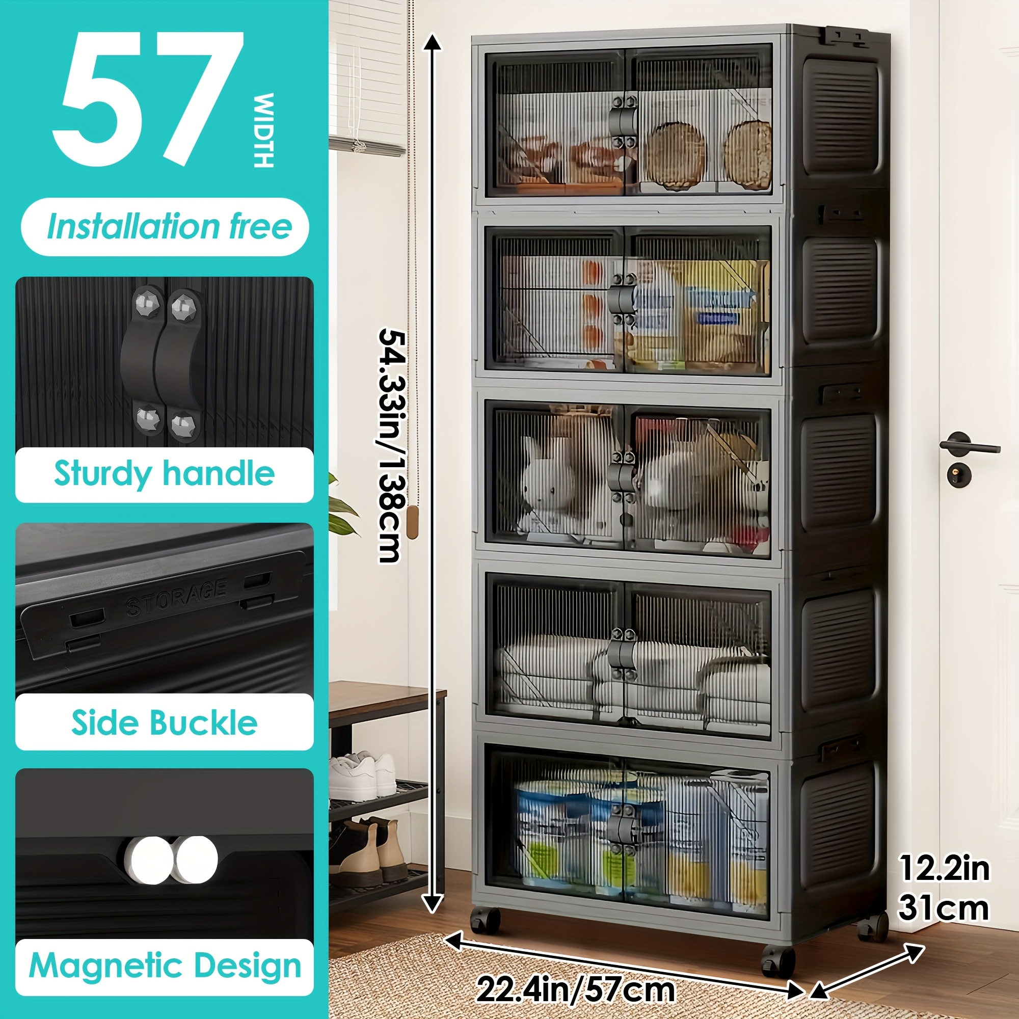 TEMU Foldable Storage Cabinet Plastic, Featuring A Lid And Wheels For . This Large-capacity Kitchen Storage Solution Is Easy To Assemble And Suitable For Organizing Items Room, Bedroom, And Kitchen