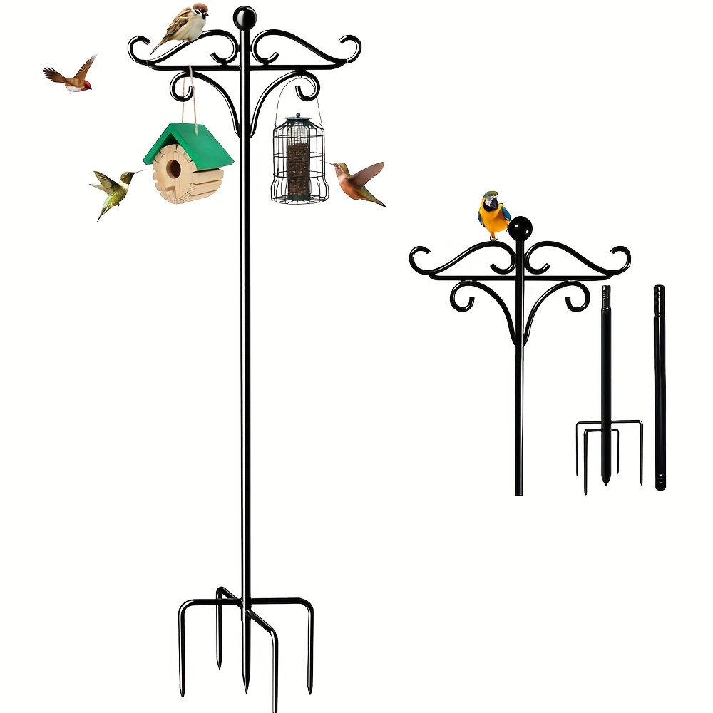 TEMU 1pc Heavy Duty Adjustable 92" Metal Bird Feeder Pole Stand With 5-prong Base & Double Hooks - Rustic Garden Decor For Bird Feeders, Plant