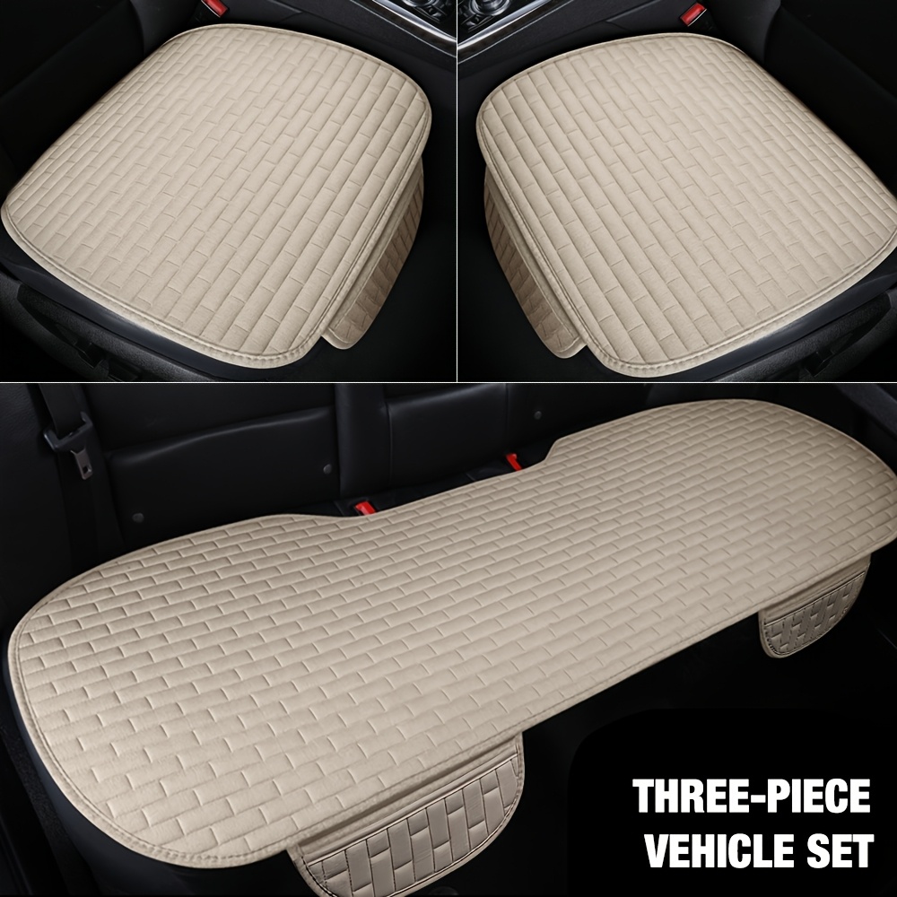 TEMU Nouveau Set de 3 Coussins de Siège de Voiture, (2 Coussins + 1 Coussin Long d'Arrière), Doublure à Motif Lin, Housses de Siège de Universelles