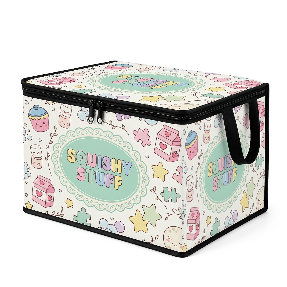 TEMU 1pc Pastel Kawaii Cute Storage Bin With Lid- Fidget Illustration Decorative Elegant Rectangular Basket, Suitable For Bathroom, Seasonal Decor-