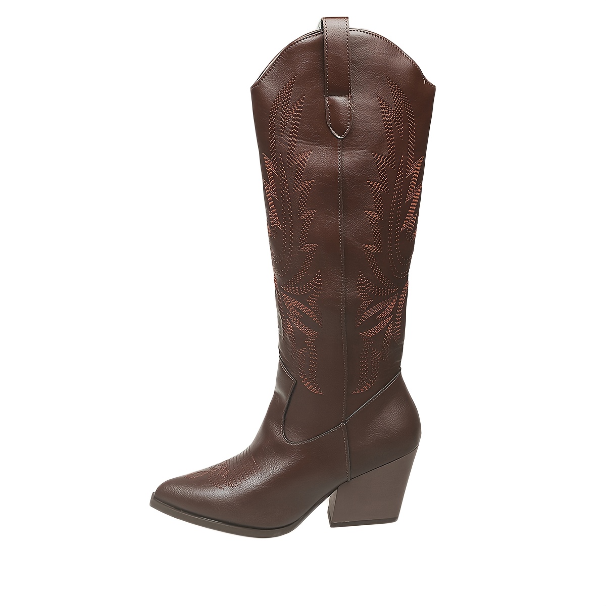 TEMU sopra il ginocchio stile western Brown Lady Fashion con , tacco grosso e punta a spillo, scarpe da donna