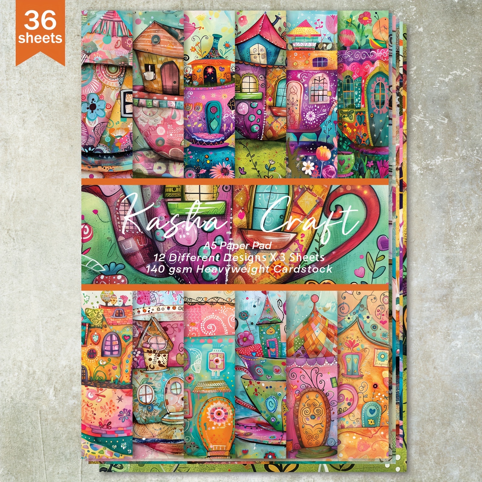 

36-sheet A5 Abstract Watercolor Graffiti Cup House For Bullet Journals, Junk Magazines, Greeting Cards & Crafts