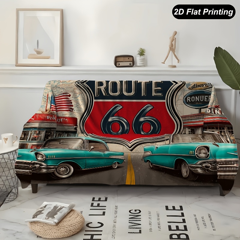 TEMU 1 Housse de canapé, , thème voiture et diner, drapeau rétro, pour toutes . Cette housse de canapé multifonctionnelle est parfaite pour décorer