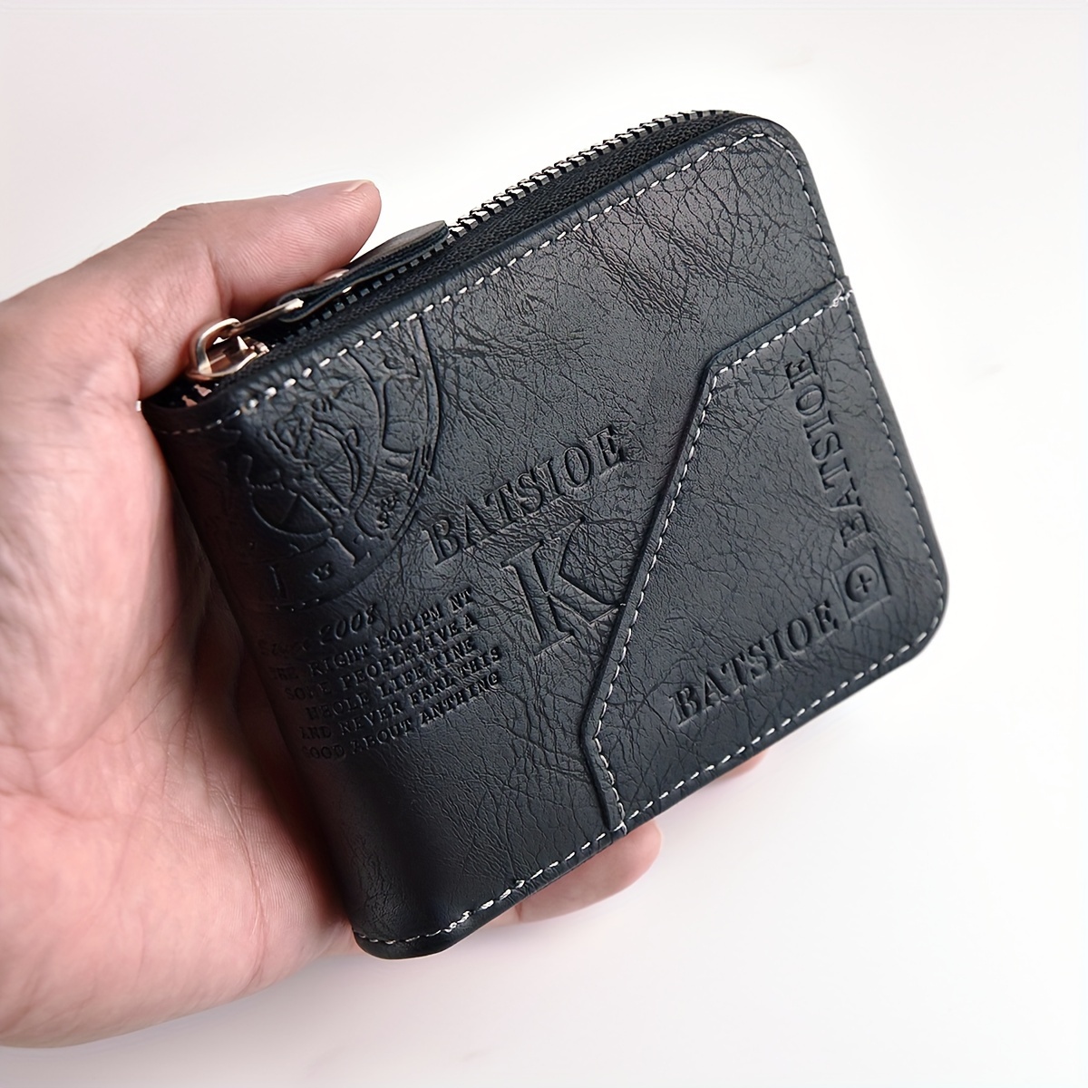 TEMU Batsioe Men'- Wallet With Embossed Letters - Faux Leather, Credit Card Holder - Perfect Gift For Him