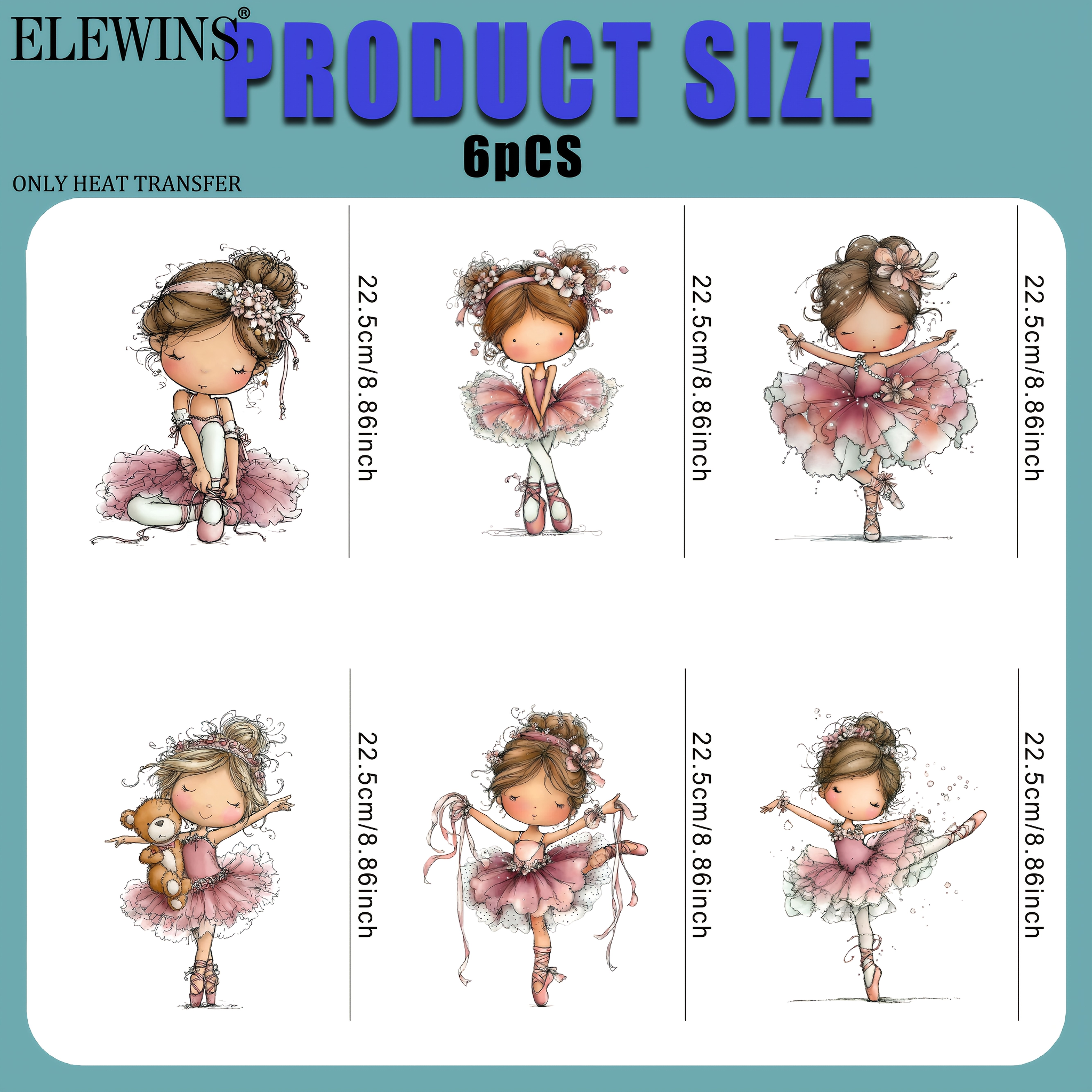 TEMU 6pcs Whimsical Ballerina Iron On Patches - Heat Transfer Vinyl Decals For T-shirts, Jeans, Hats, Bags - & Stick Fabric Transfers For Clothes,
