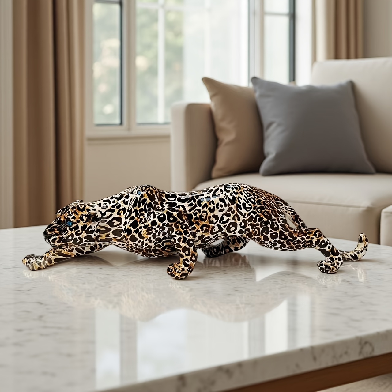 Lebendige Leoparden-Harzstatue – Moderne Luxus-Deko für Wohnzimmer & Büro, Ideales Geschenk zu Feiertagen | Kein * benötigt