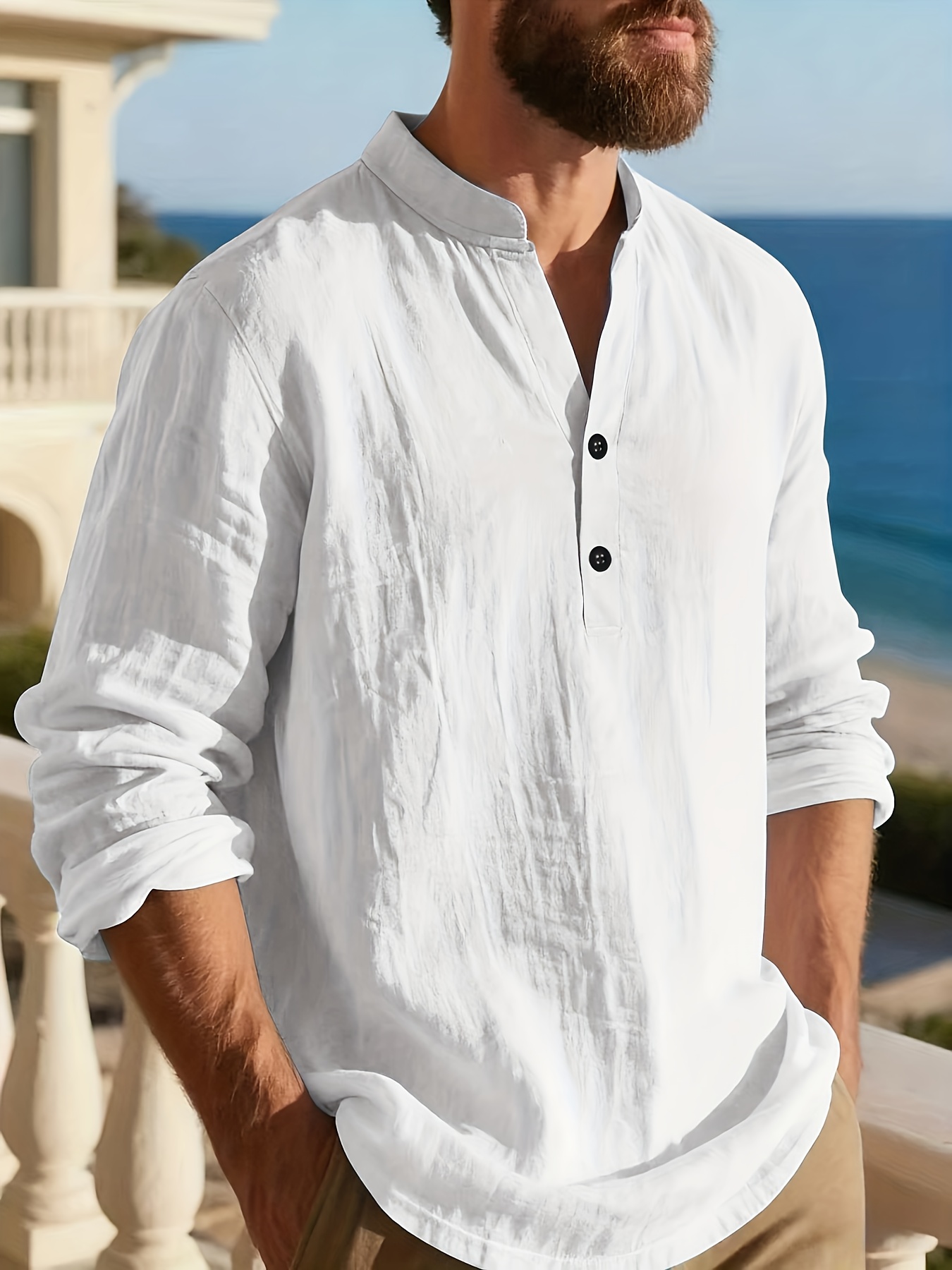 Beokeuioe Chemise D'été Boutonnée à Manches Longues Pour Homme - Coupe Droite - Manches Longues - Chemise De