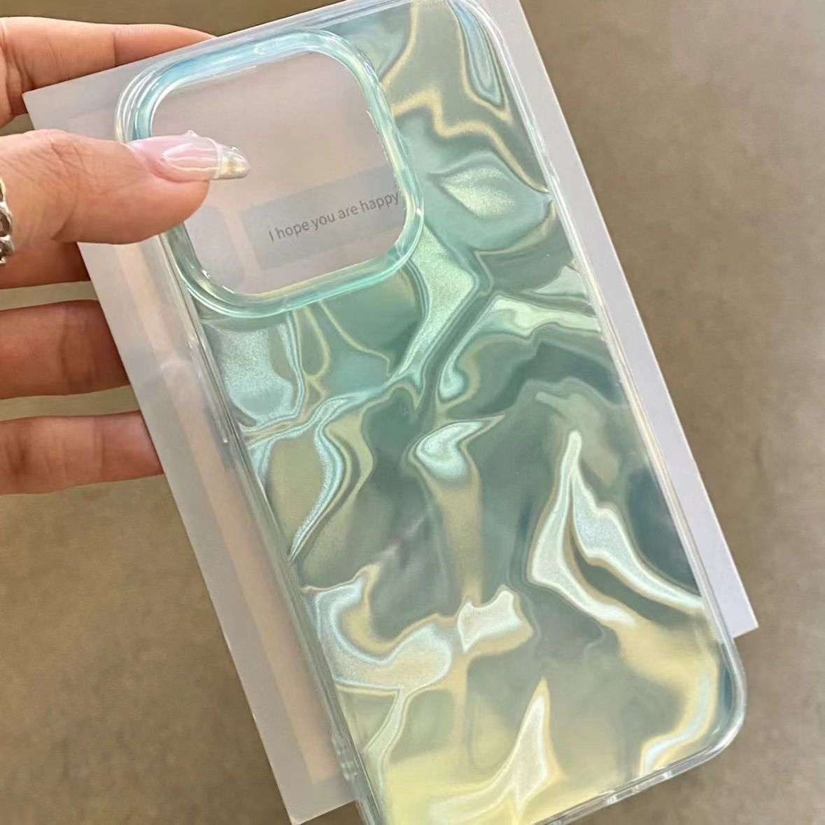 TEMU Phone Case: Dadong Water Ripple Ind Green Mint Print Pattern Phone Case, Suitable For Iphone 11 12 13 17 Pro Max, Stylish Design, Trendy Cover,