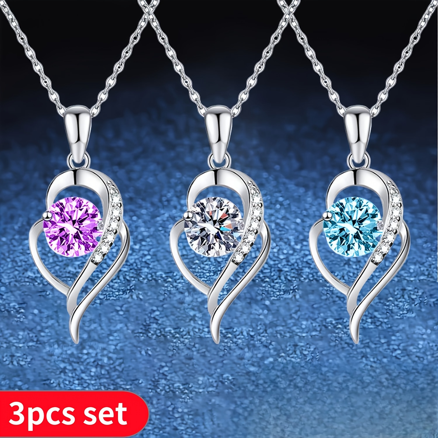 

3 Sets Of 925 Silver Moissanite Necklaces, Weddings, Parties And Banquets. Casual Wear. Women's Birthday And Anniversary Gifts