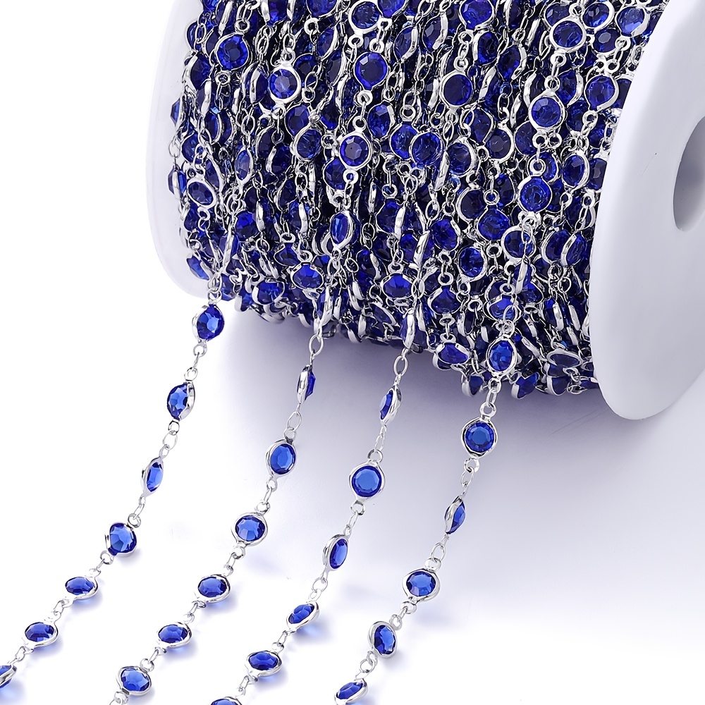 Image of 1 Meter Copper Rhodium-plated Crystal Zirconia Bead Chain, Mixed Color Bezel Charms For Making, High-quality Craft Supplies For Bracelets And Necklaces