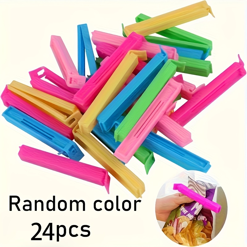 12 24 random color plastic food bag clips reusable sealing clips moisture proof and dust proof fresh keeping kitchen storage box and storage additions
