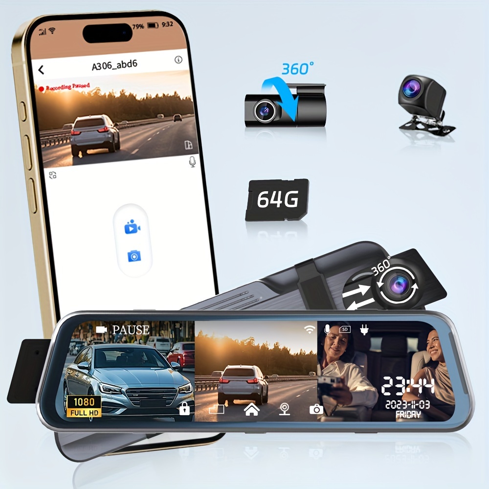 

Dash Cameras For Vehicles 3 Channel Black Box Touch Screen Display Front Inner And Rear Dash Camera 170 Degrees Of Ultra Wide Anglewith Wifi Support 64gb Memory Card Dvr