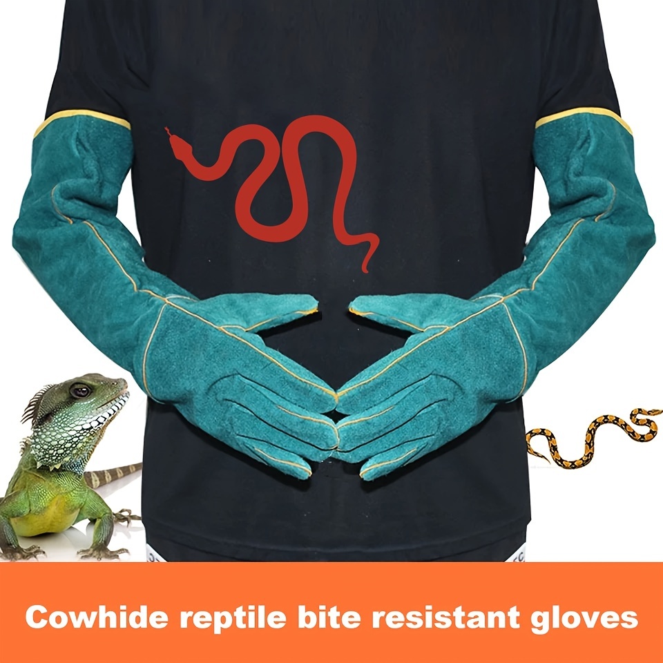 

24.4" Cowhide Reptile Handling Gloves - Bite & Resistant For Snakes, Lizards, Amphibians - Protection