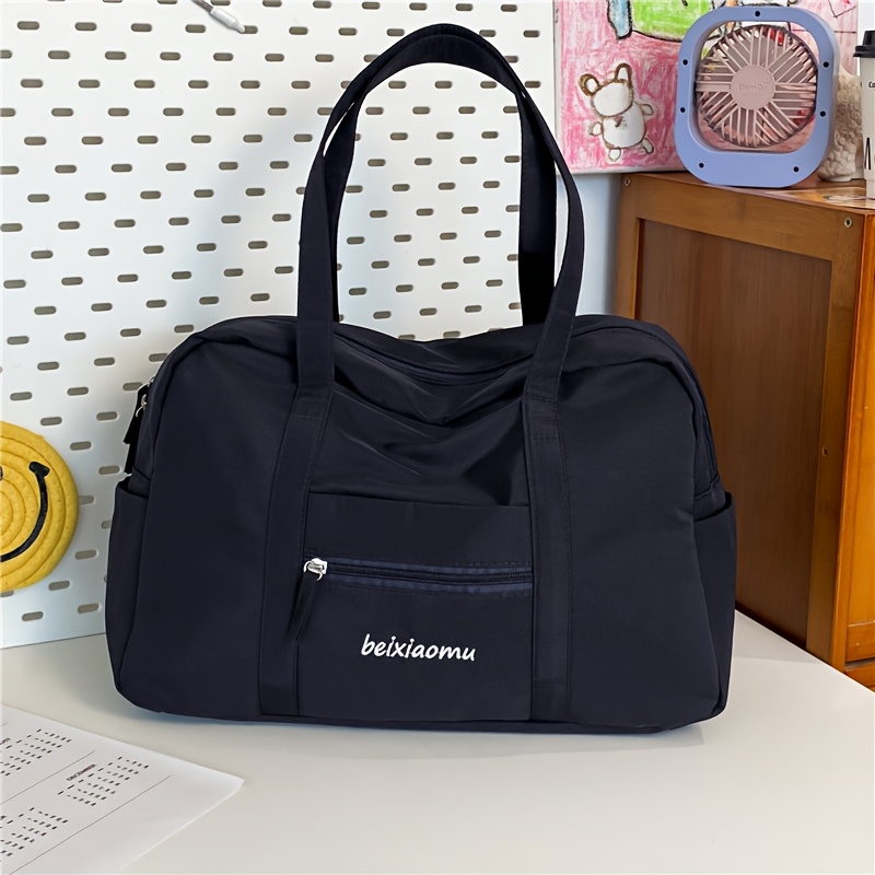 TEMU Lightweight Nylon Large-capacity Casual Gym Travel Bag, Boston-style Zippered Shoulder Bag For Sports And Yoga, Perfect For Short Trips