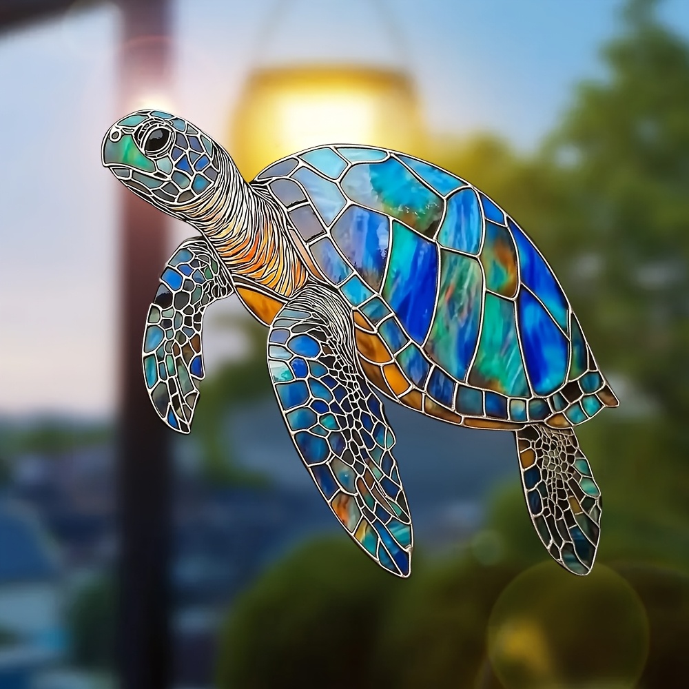 1pc Vibrant Stained Robin Window Decal - Colorful Tortoise, Easy Static Cling Application For Home & Rv Decor, Ideal Gift, Animal Theme, Glass Stickers