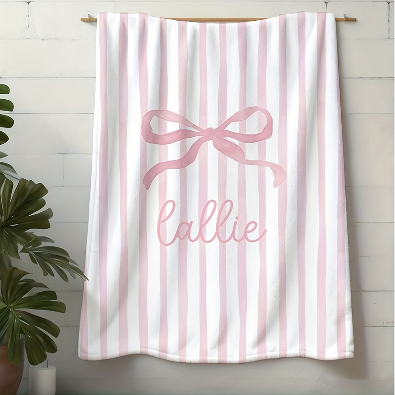 Customizable Pink Bow Print Flannel Blanket