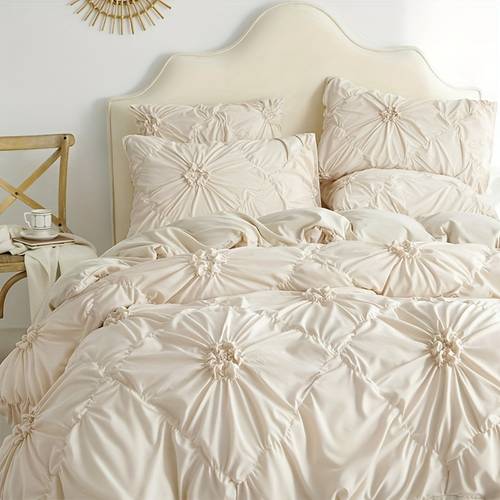 3pcs bohemian stereoscopic flower plain colour quilt cover set 1 duvet cover 2 pillowcase without pillow core bedroom decoration soft breathable large size and increase the size of the bed