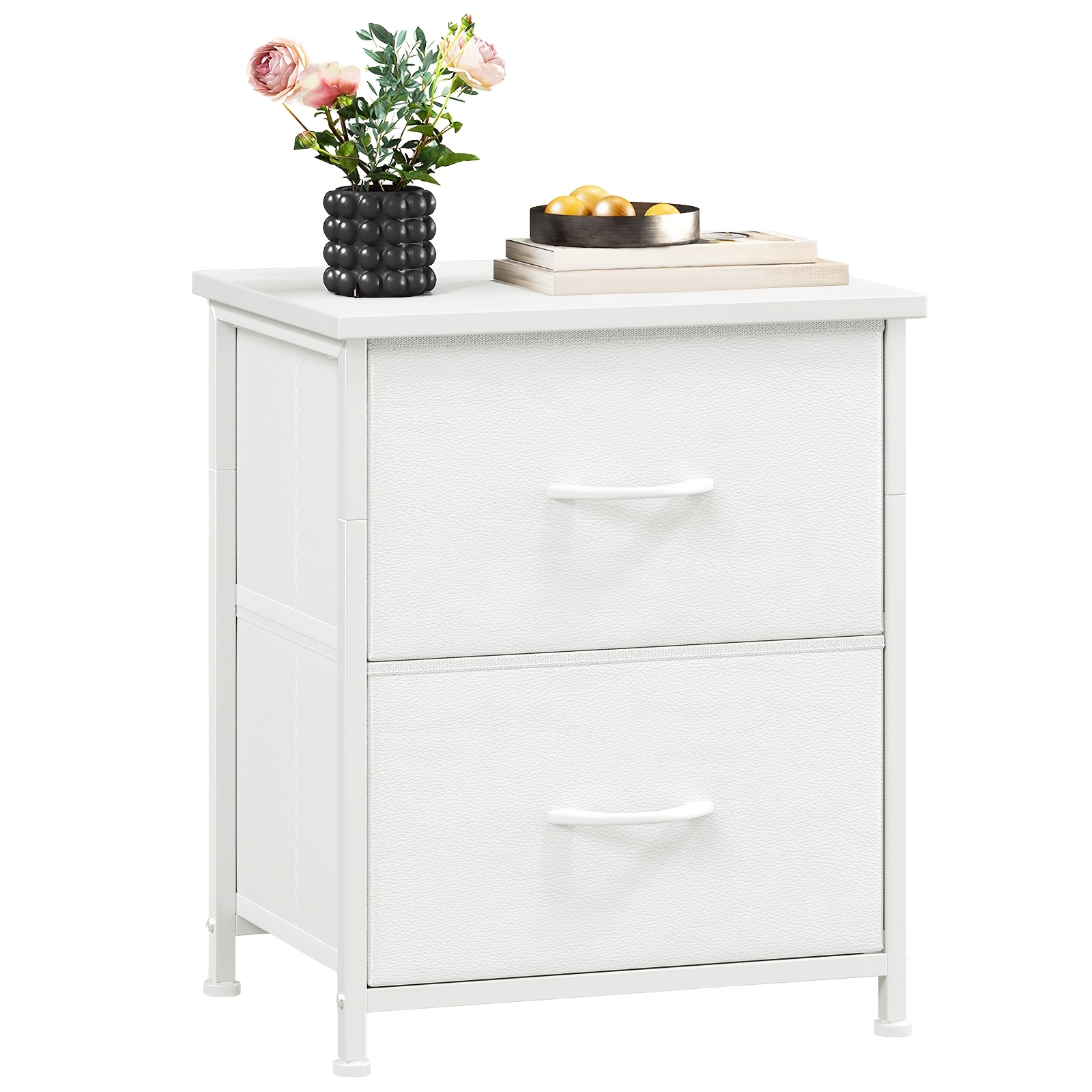 TEMU Table de chevet EUNOS avec 2 tiroirs, petite commode de chevet avec paniers en tissu amovibles pour chambre, placard, salon - Cadre en acier