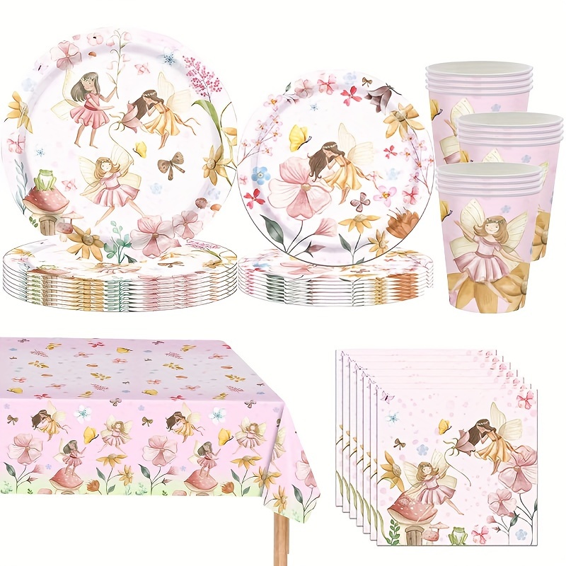 

80pcs Fairy Party Tableware Set, Paper Plates, Cups, Napkins, Universal Decor For Weddings, Showers, Birthdays, Baptisms - No Electricity Needed