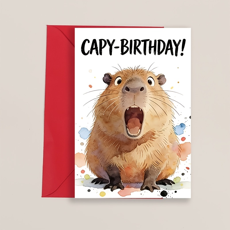 1pc "capy-birthday!" Funny Capybara Birthday Card | Cute Capybara Design With Colorful Paint Splatter Background, Humorous Greeting Card For , Colleagues & , Made Of Paper
