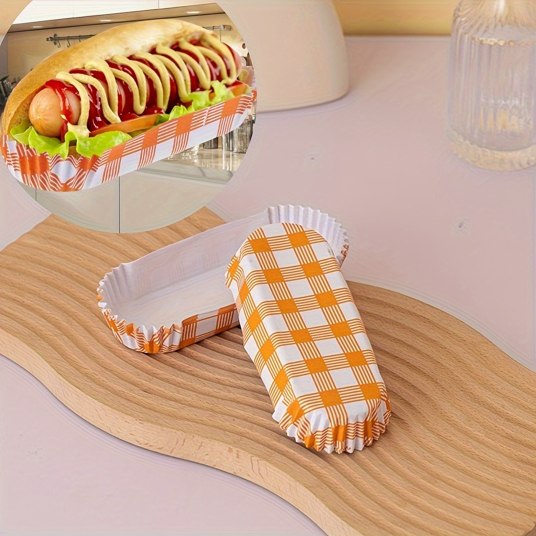 

100pcs Disposable Hot Dog Trays With Groove Design - Versatile Food Holders For Parties, Festivals & Events