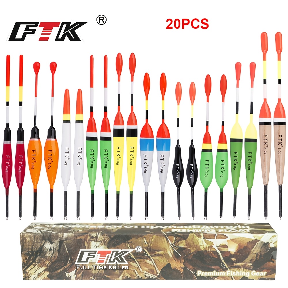 Ftk 20pcs Float Set: 0.035oz, 0.0529oz, 0.0705oz, 0.106oz, 0.141oz Mixed-size Carp Float Set Fishing Colour Scheme, Without Battery