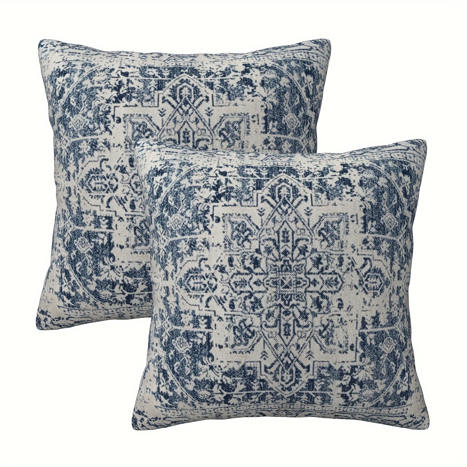 

2pcs, Short Plush Boho Pillow Covers 18x18 Ethnic Design Decorative Throw Pillows Blue Carpet Pattern Farmhouse Cushion Pillow Covers For Sofa Couch Outdoor