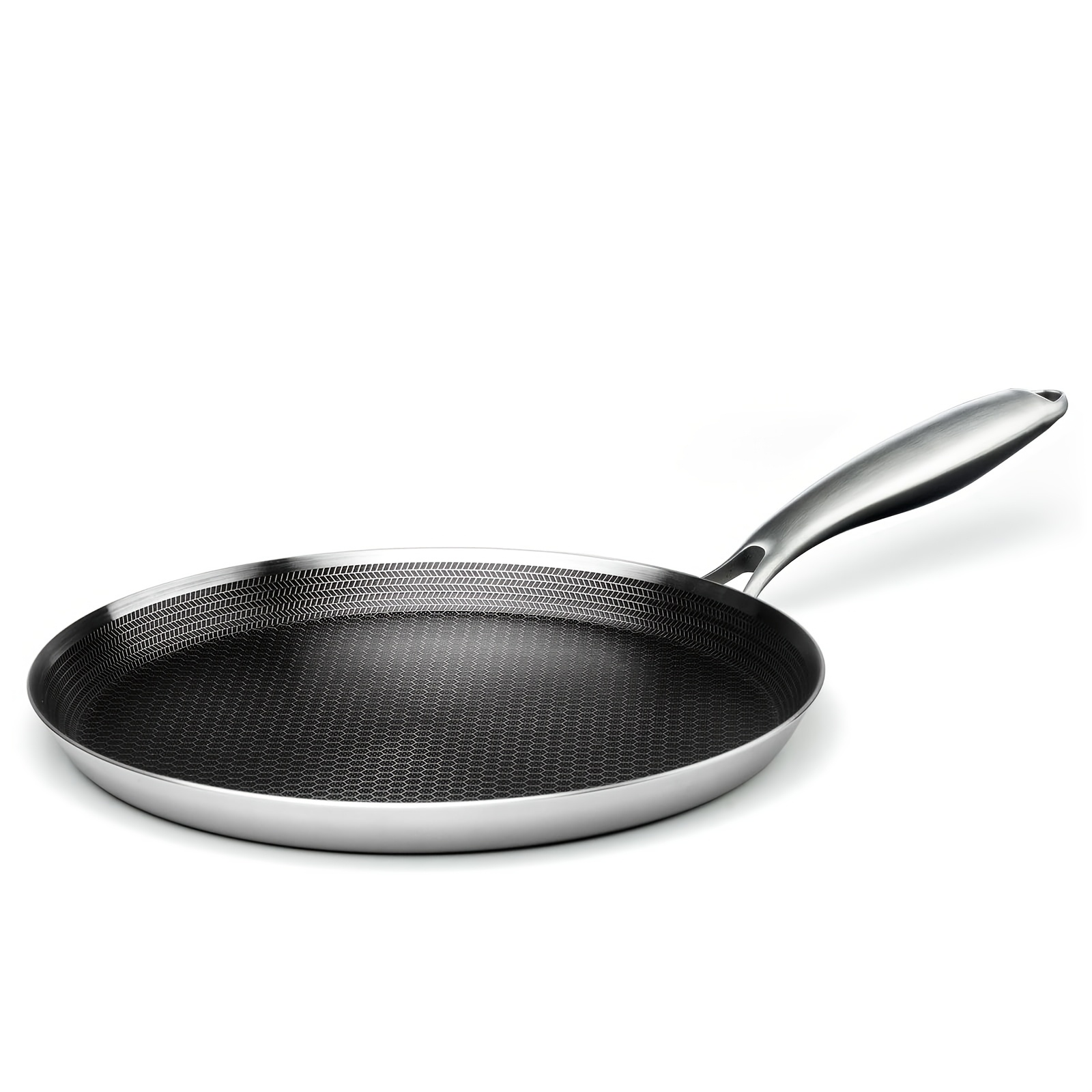 TEMU Stainless Steel Crêpe Pan - 11-inch Crêpe Maker, Stainless Steel Honeycomb Coating Pancake Pan, Flat Bottom Griddle, Induction Compatible, For