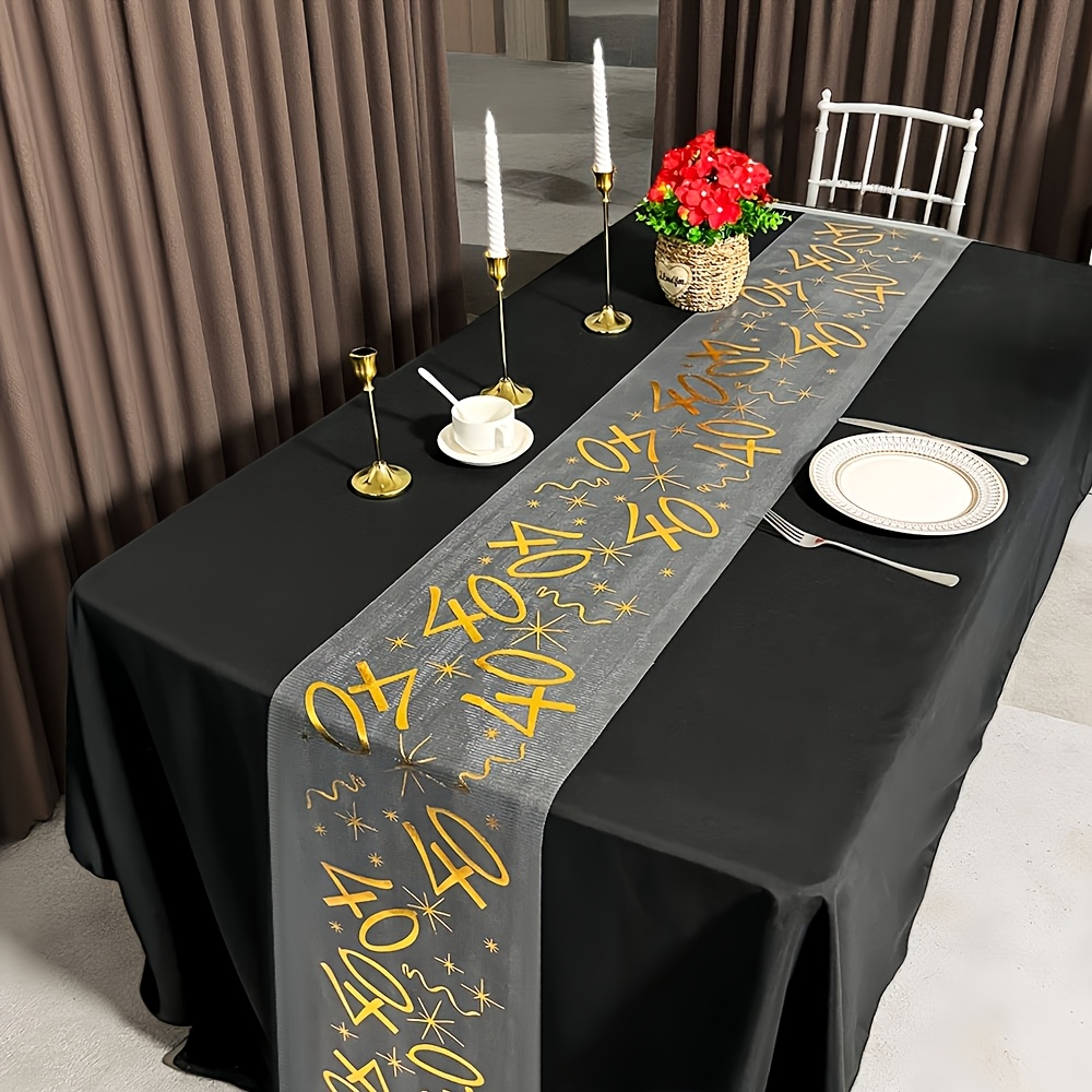 Image of With A Polyester Table Flag, Featuring /40 Number Hot-pressed Grid Design, Perfect For Birthday Party Table Decorations, 30/40 Birthday Retirement Party Supplies, And Birthday Tablecloths
