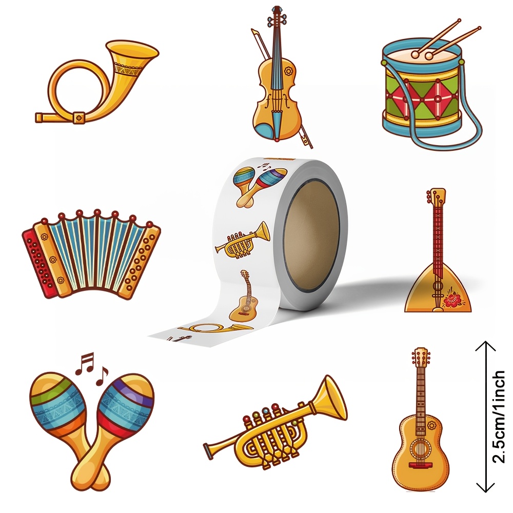 TEMU 500 hojas/rollo de pegatinas de transferencia láser, temática de instrumentos musicales: cuerdas, metales, percusión, , violín, , guitarra.
