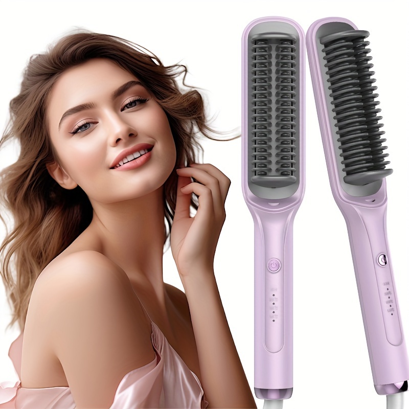 

Portable Electric Hair Straightening Brush, Anti-scald Ceramic Hot Comb, 2-in-1 Hair Straightener And Curling Iron, Heating Brush With Negative Ions For Travel & Home Use, Mother's Day Gift