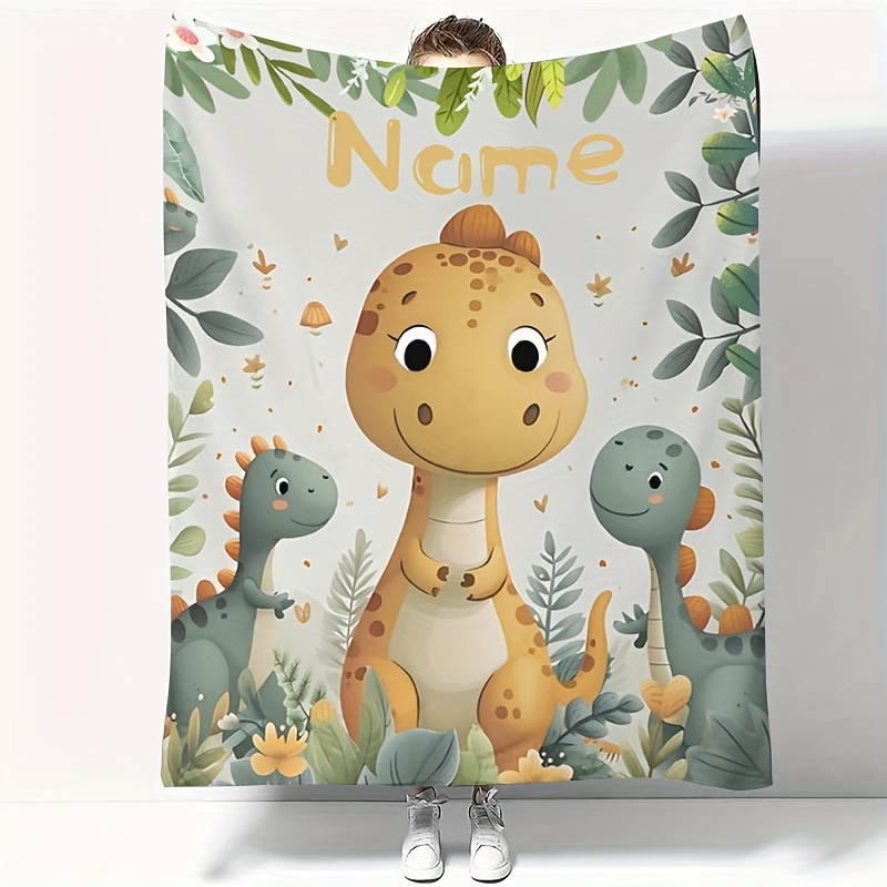 

Custom Dinosaur Birthday Blanket - Personalize , Soft & Throw For Bed, Sofa, Office, Or Camping