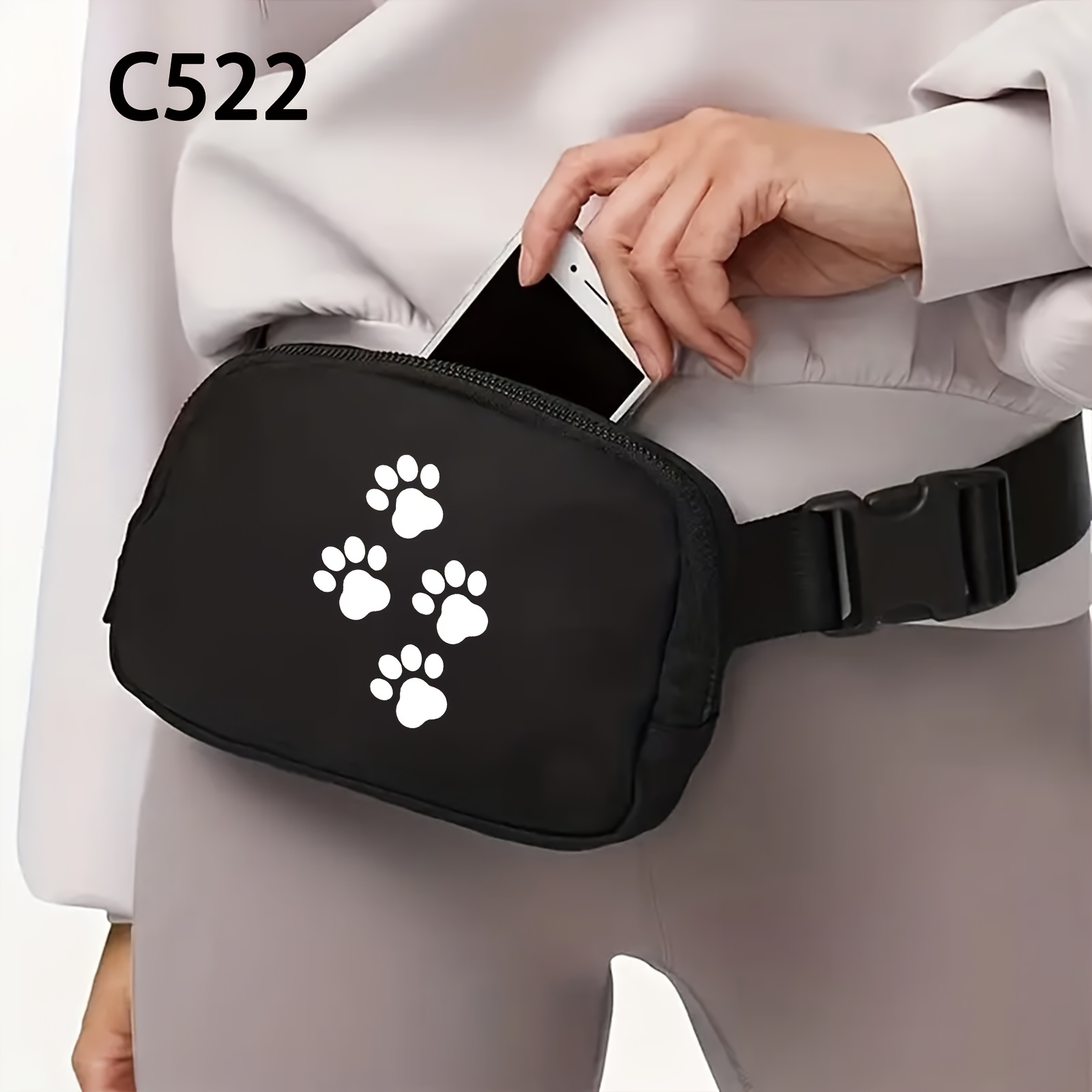 E-shop Eine stilvolle und minimalistische schwarze Taillentasche mit Krallenmuster-Druck, ausgestattet mit einem multifunktionalen, verstellbaren