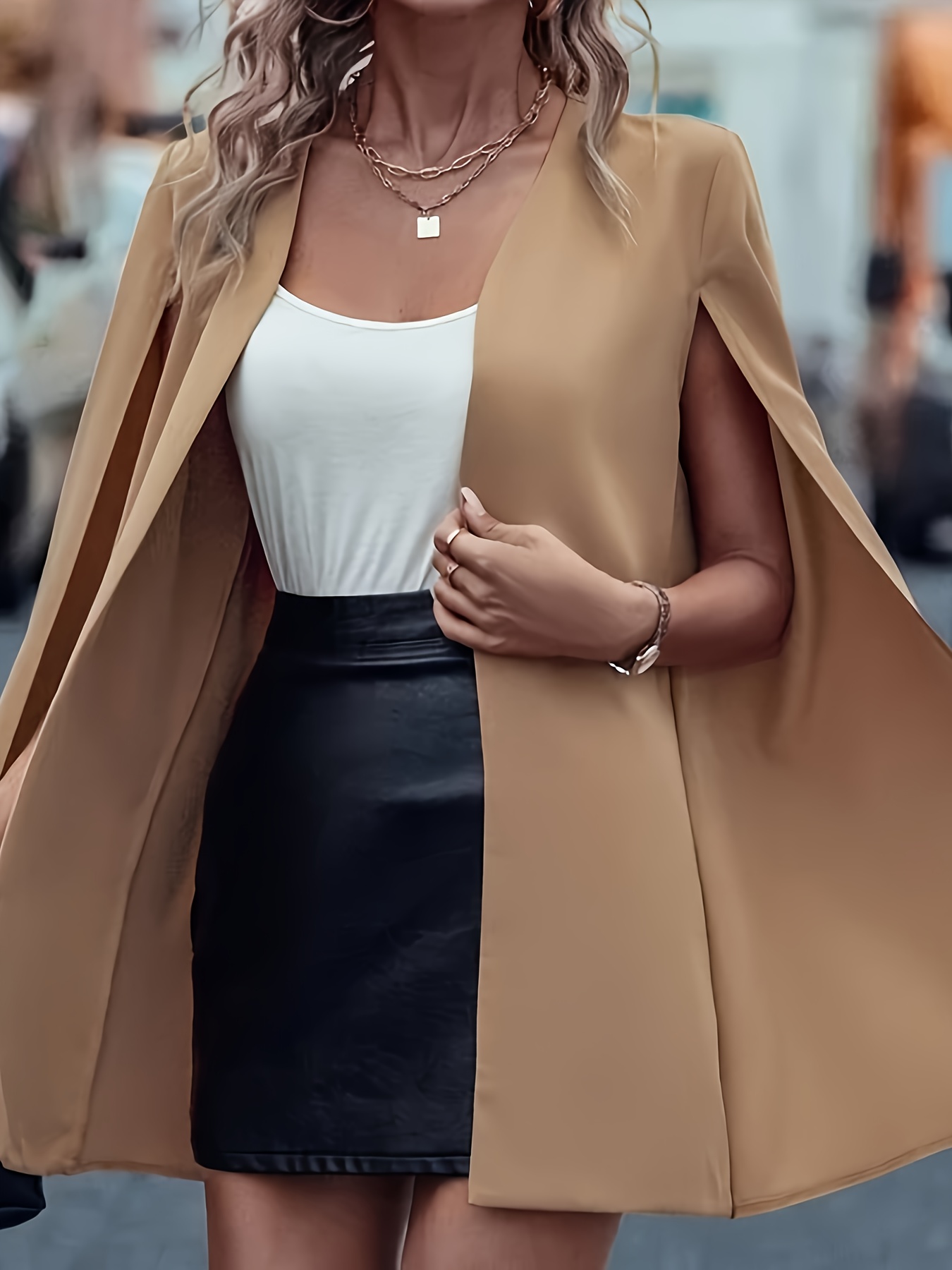 Elegant Open Front Cardigan for Women - Chic Solid Color Shawl Coat with Lantern Sleeves, Lightweight Polyester Blend, Perfect for Casual or Formal Occasions