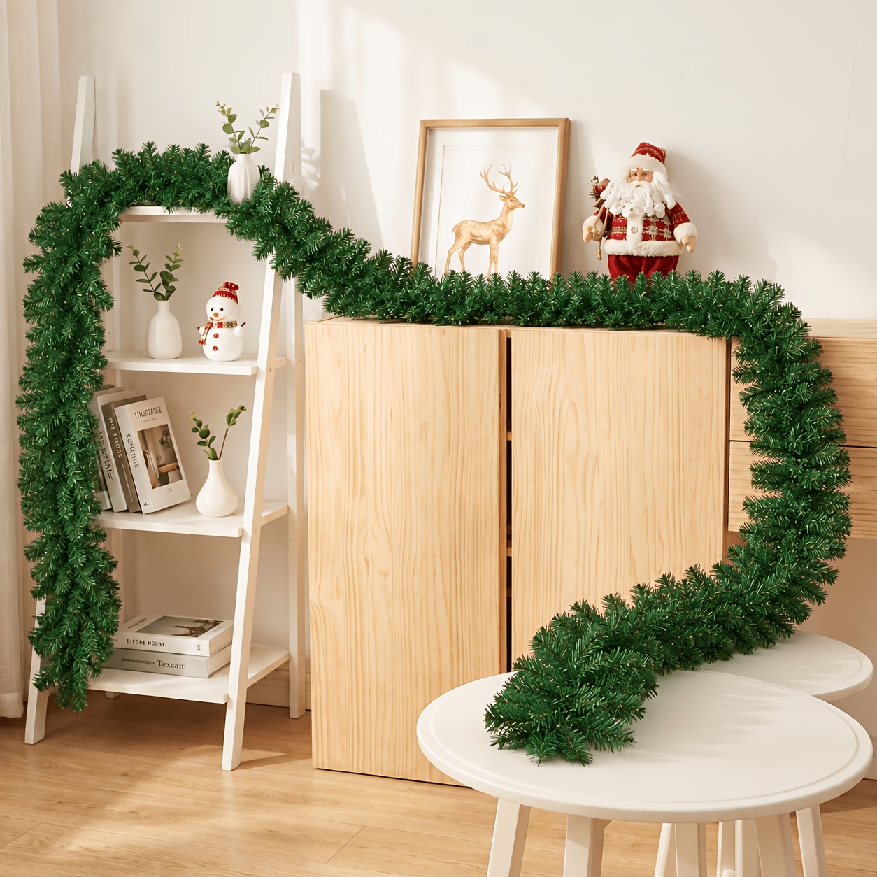 TEMU 1pc 9ft (2.7m/106.3in) Artificial Christmas Pine Garland, Extra Long Flexible Faux Evergreen Garland, Greenery For Fireplace Mantel, Staircase,