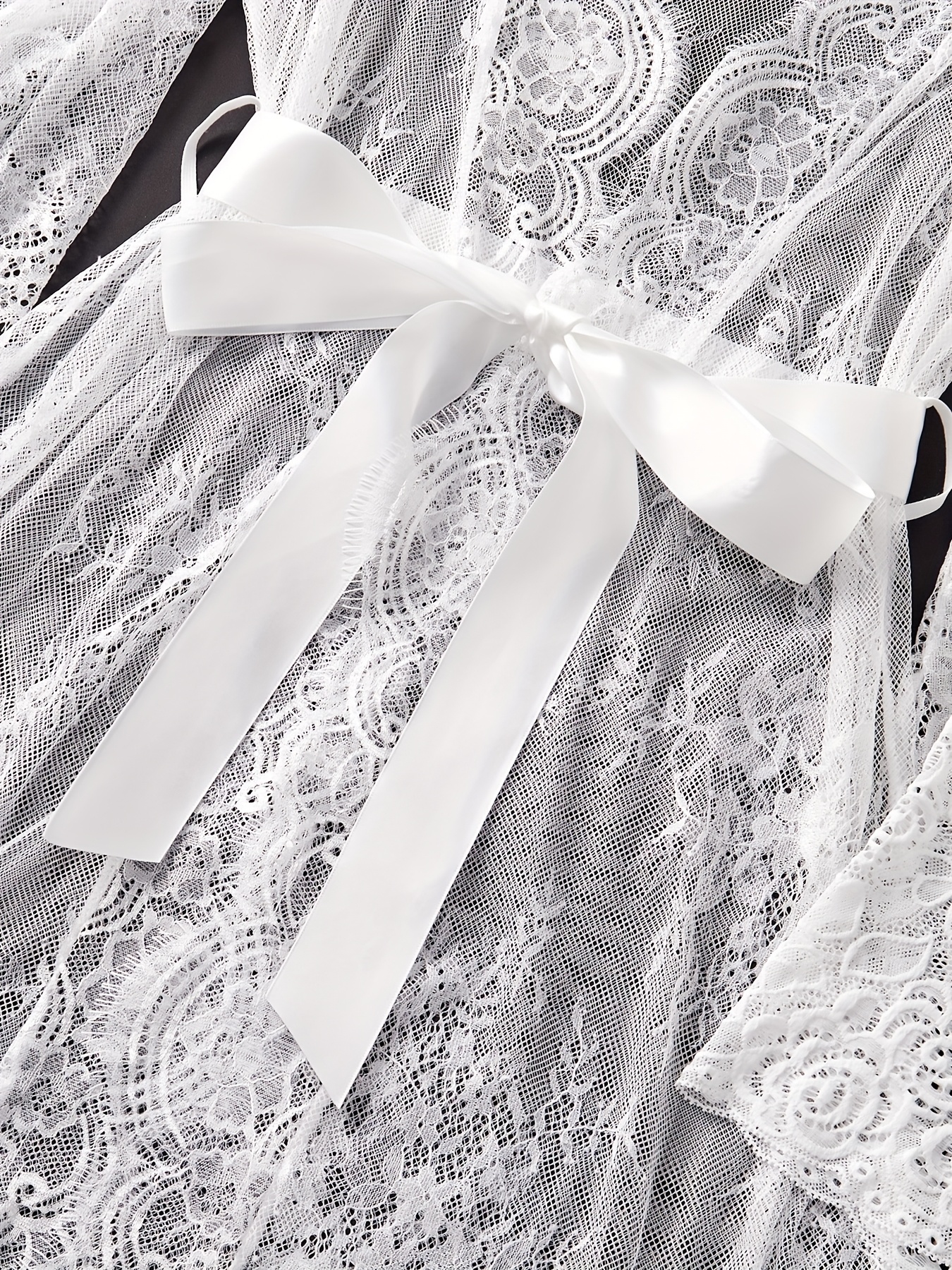 a lingerie robe set featuring eyelash lace wave decorations ribbons a   two piece outfit and a beautifully designed kimono bathrobe Product details 21