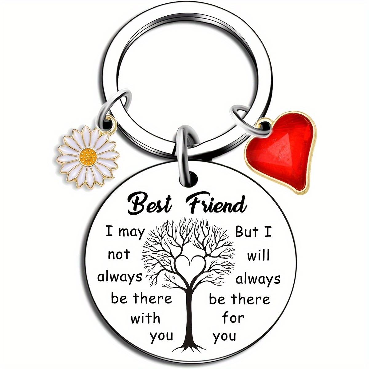 

A Stainless Steel Round Keychain With Small Daisies, Small Hearts, Unique Small Pendants, Best Friend Keychain, Friend Gift, Friendship Gift, Friend Keychain