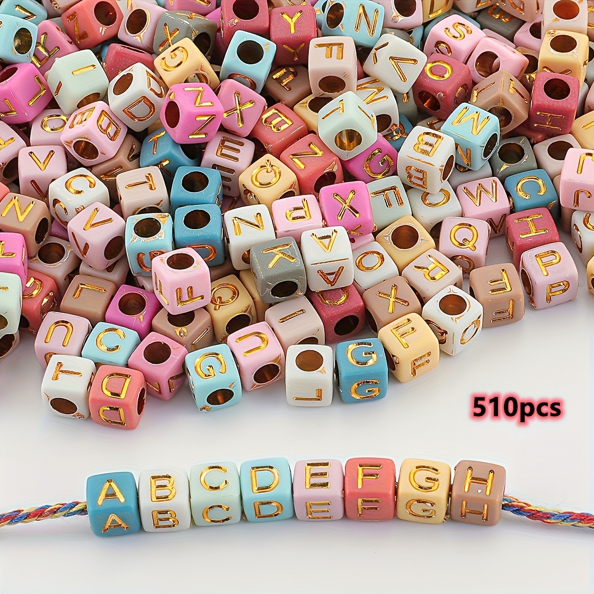 E-shop 510 Stück 6x6mm mehrfarbige quadratische Acryl-Alphabet-Perlen für Schmuckherstellung, DIY-Bastelarbeiten, Halsketten- Schlüsselanhänger-Zubehör