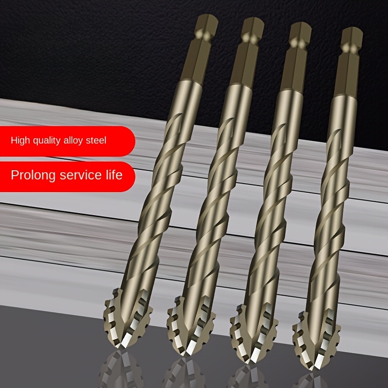 

1set/4pcs Carbide Drill Bits Are And Wear-resistant, Four- Serrated Drill Bits For Dry Drilling Of Ceramic Tiles, Ceramics, Glass, Marble, Concrete And Stainless Steel Alloy Drill Bits