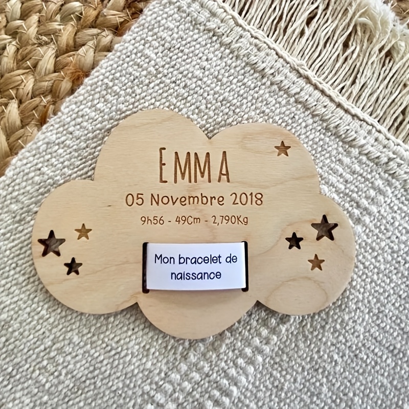 TEMU d'annonce de en bois personnalisé et support de bracelet, nom personnalisé, date, poids, longueur - Souvenir parfait et décoration de fête,