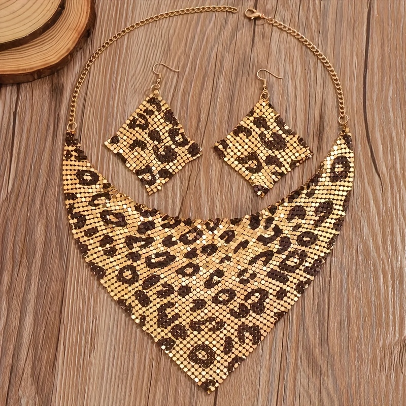Sequinned Silky Scarf & Necklace Earrings Set