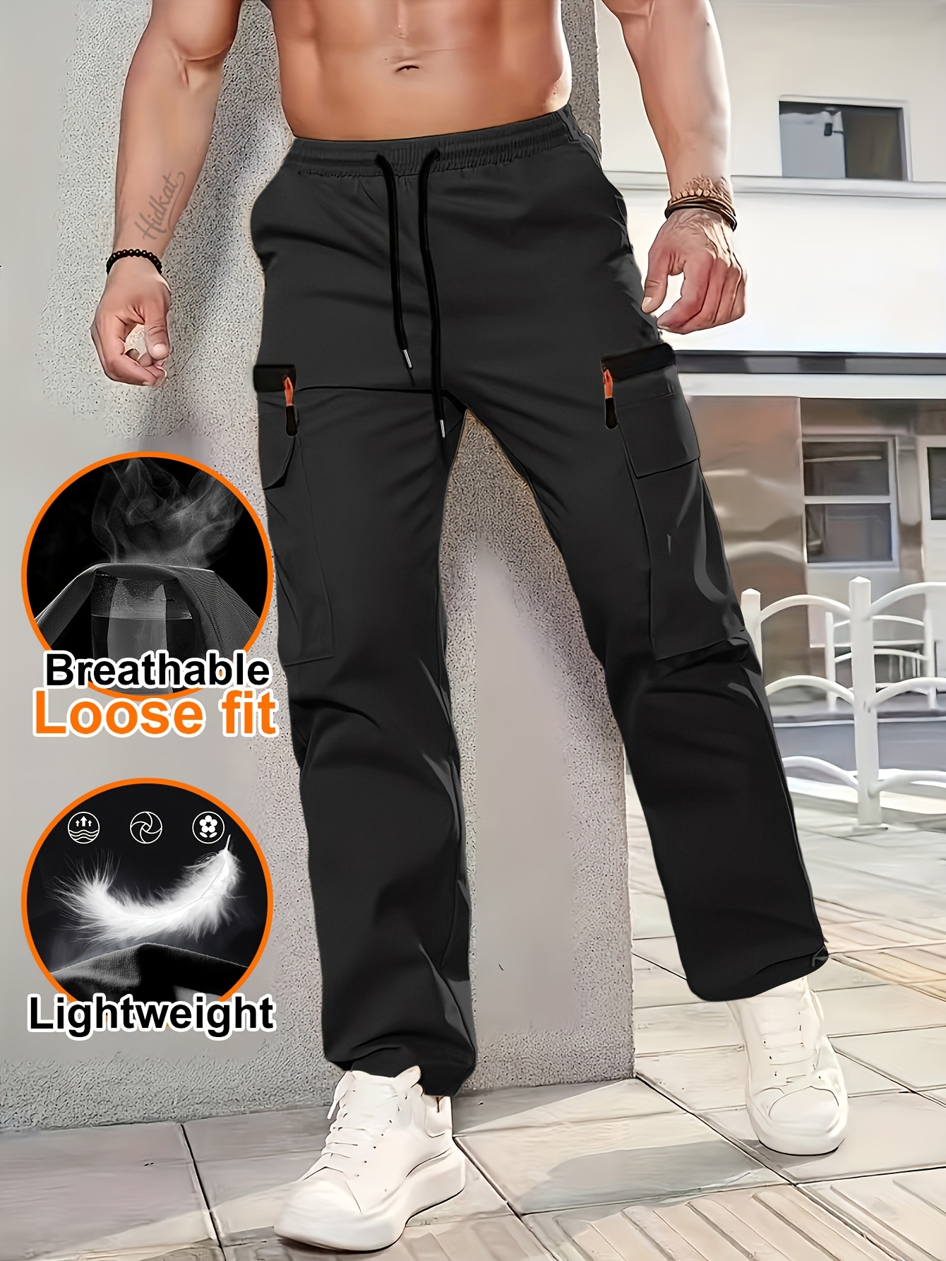 Men's Outdoor Loose Cargo Pants with Multiple Pockets